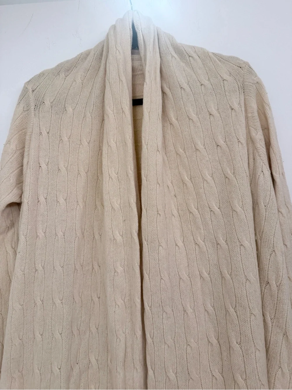 Ralph Lauren Cream Cable-Knit Draped Open Front Cardigan